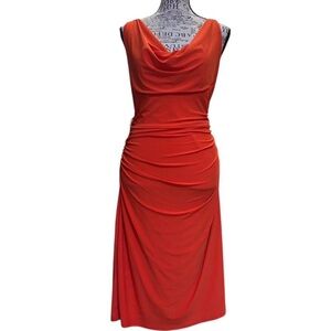 Vintage Lauren Ralph Lauren Sleeveless Cowl Neck Midi Dress in Orange